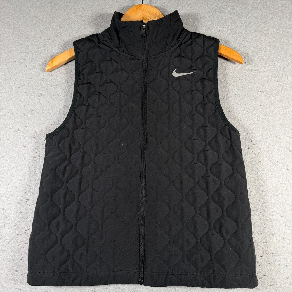 Nike Aerolayer Running Vest Womens‎ XS Black Quilted Full Zip Fleece DM1542-010
